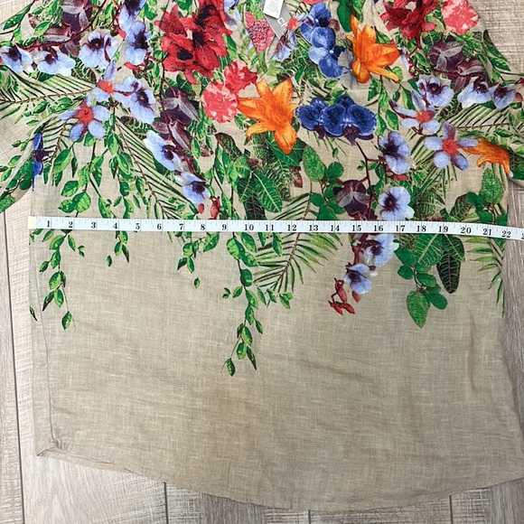 Chicos Linen Tan Tropical Floral 3/4 Length Shirt Size 1P - Picture 10 of 12
